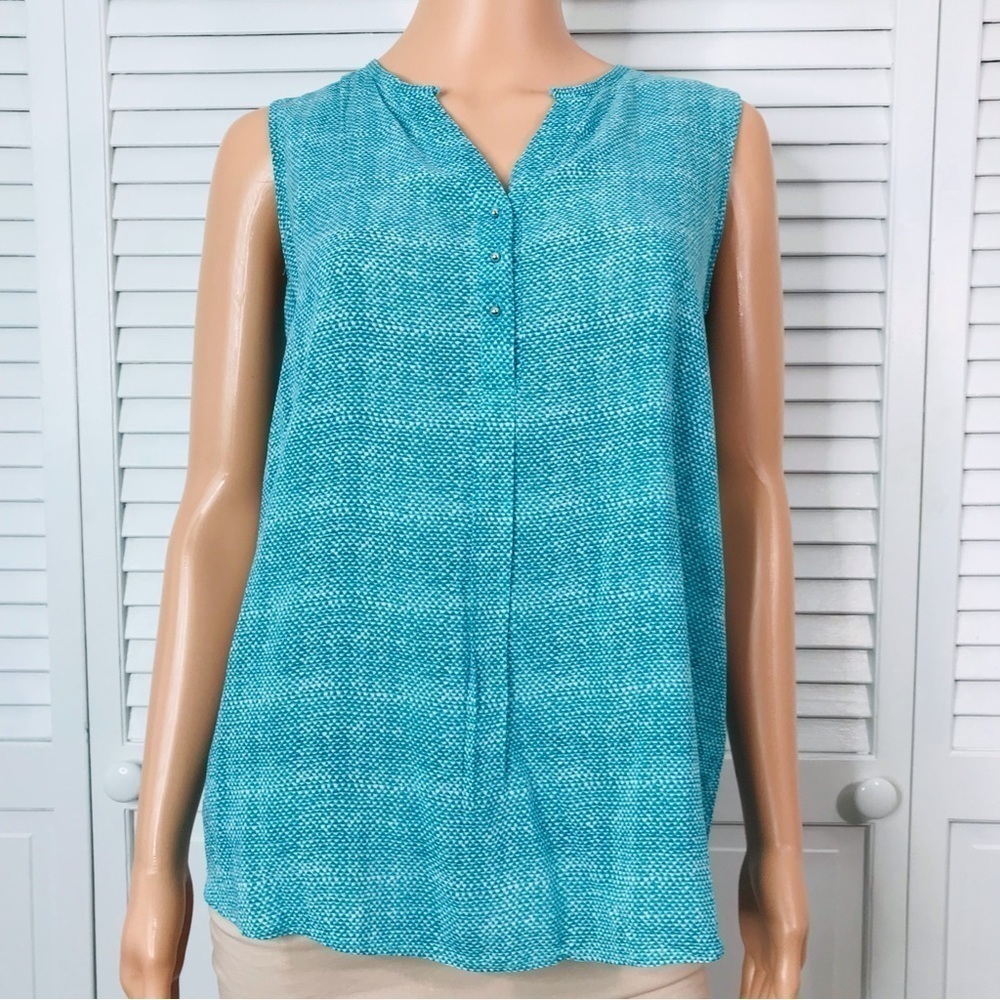 GRAND & GREENE Turquoise V-Neck Sleeveless Blouse Size Small